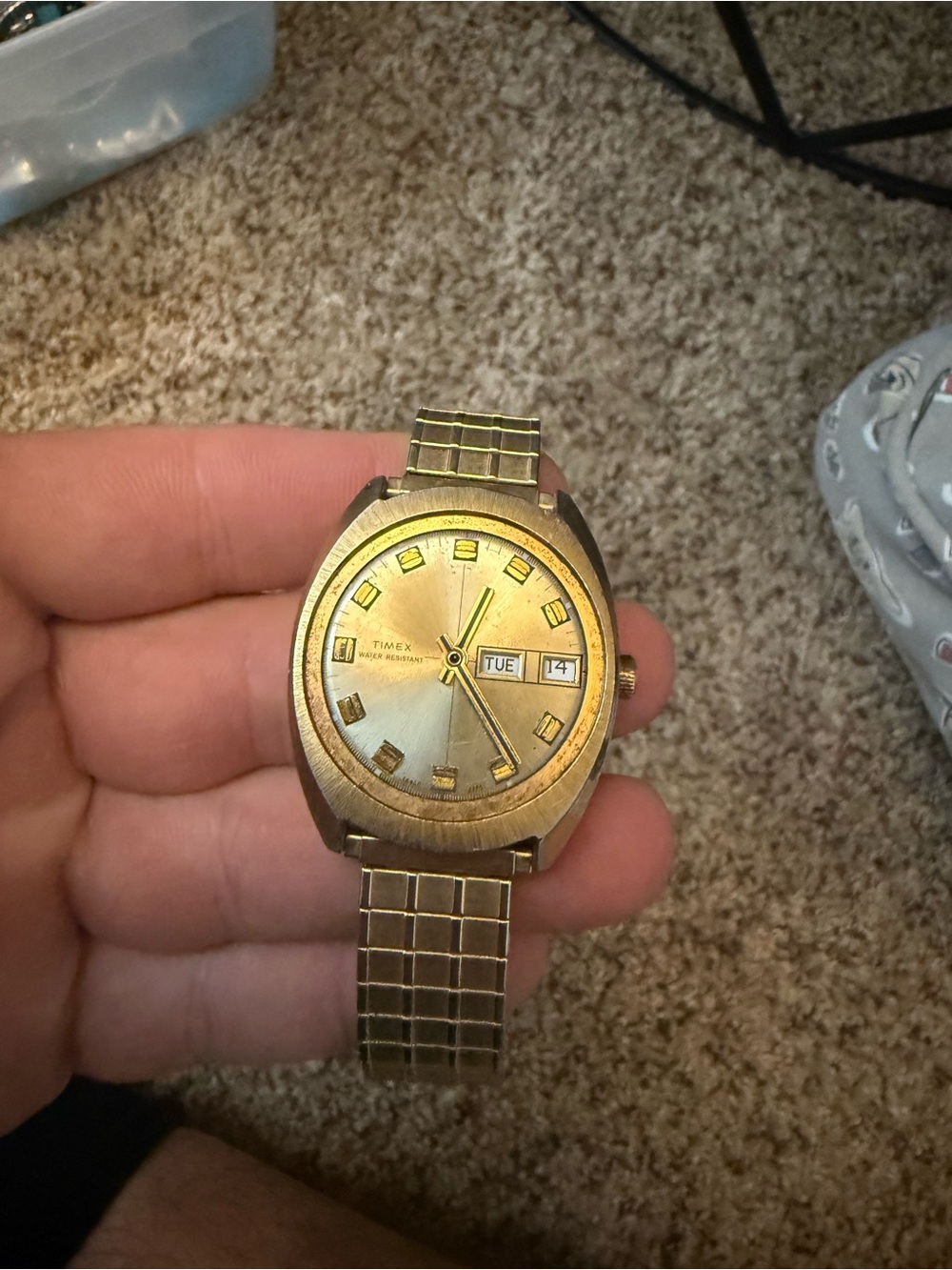 3 Timex Gold Tone Day-Date Watch with Gold Dial